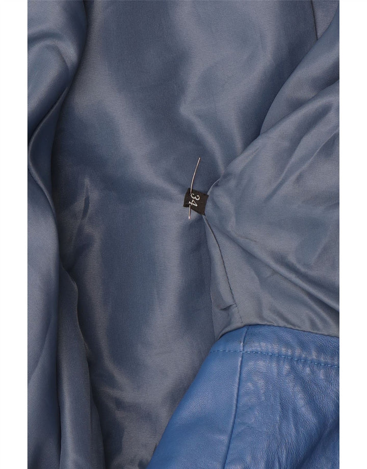 Vintage Womens Oversized Leather Jacket EU 34 XS Blue