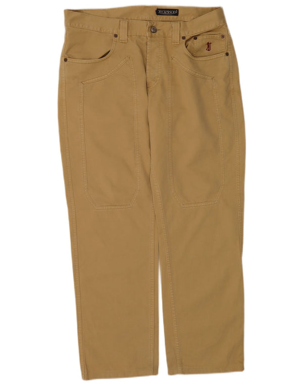 Jeckerson Mens Straight Casual Trousers W36 L29 Brown Cotton