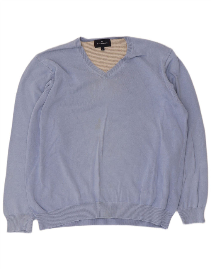 Marks & Spencer Mens Blue Harbour V-Neck Jumper Sweater Large Blue Cotton