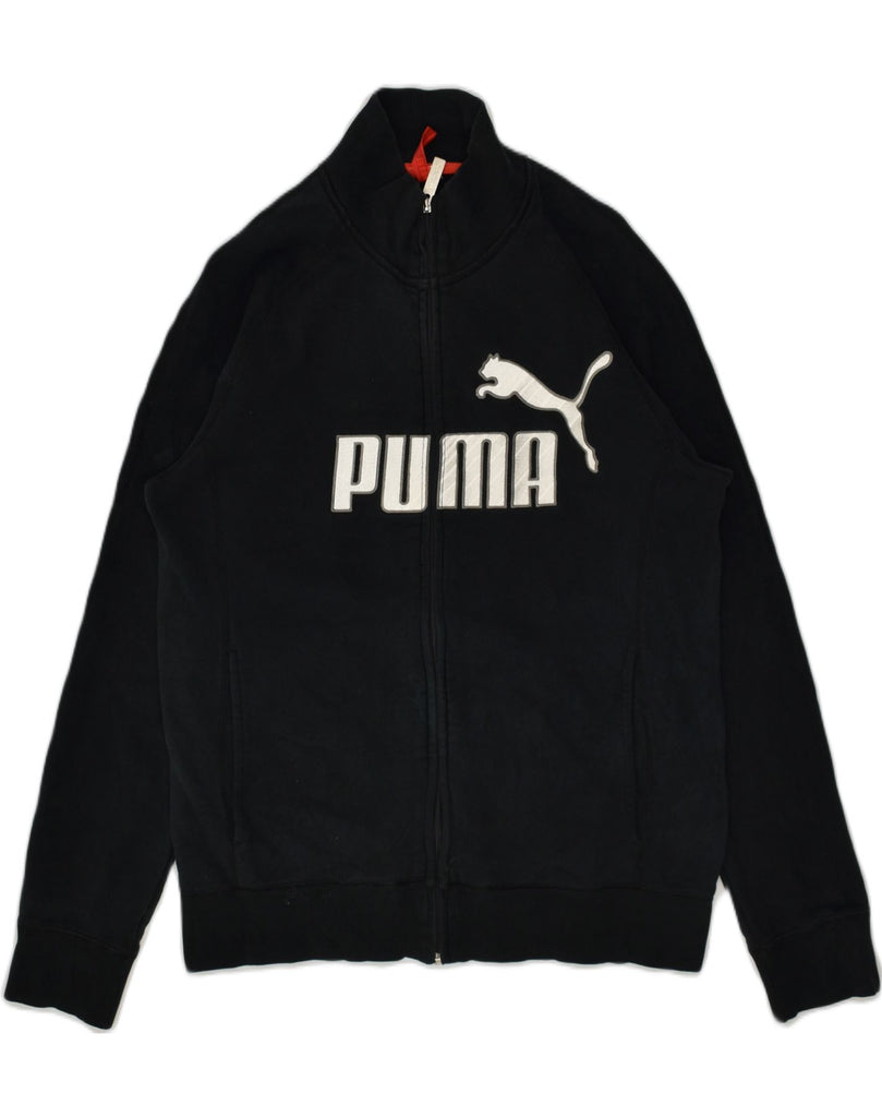 PUMA Mens Graphic Tracksuit Top Jacket Small Black Cotton | Vintage Puma | Thrift | Second-Hand Puma | Used Clothing | Messina Hembry 