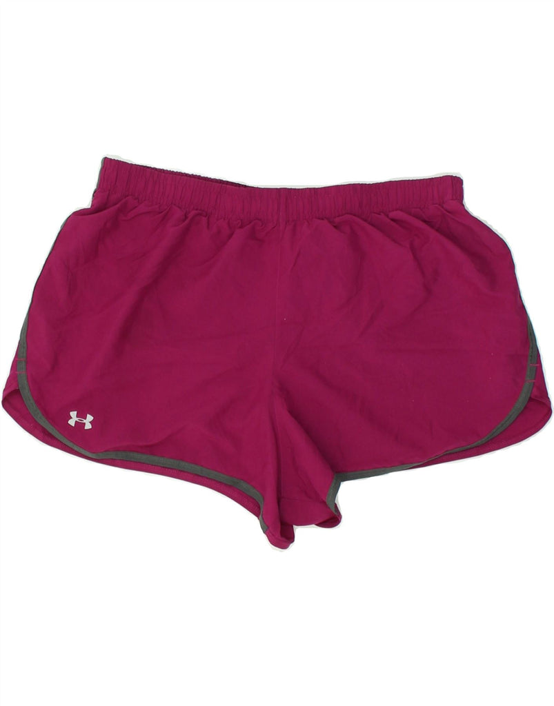 UNDER ARMOUR Womens Heat Gear Sport Shorts UK 14 Medium Burgundy Polyester | Vintage Under Armour | Thrift | Second-Hand Under Armour | Used Clothing | Messina Hembry 