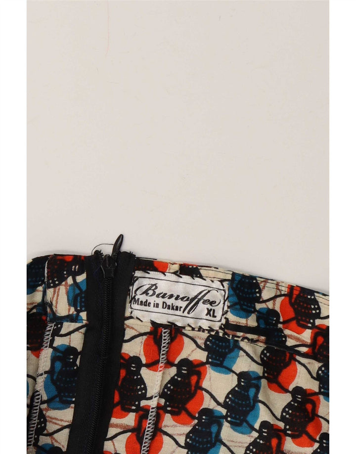 Vintage Womens Abstract Pattern Ruffle Skirt XL W32 Multicoloured