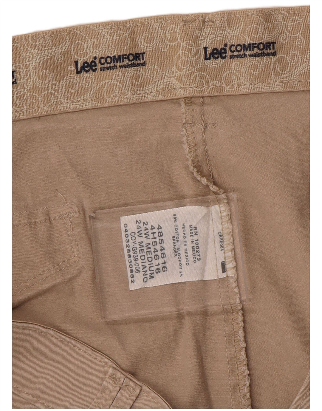 Lee Womens Comfort Fit Casual Trousers US 24 4XL W48 L30 Beige Cotton