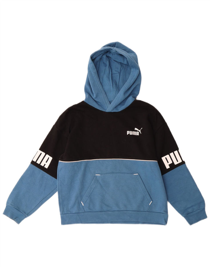 Puma Boys Graphic Hoodie Jumper 9-10 Years Blue Colourblock