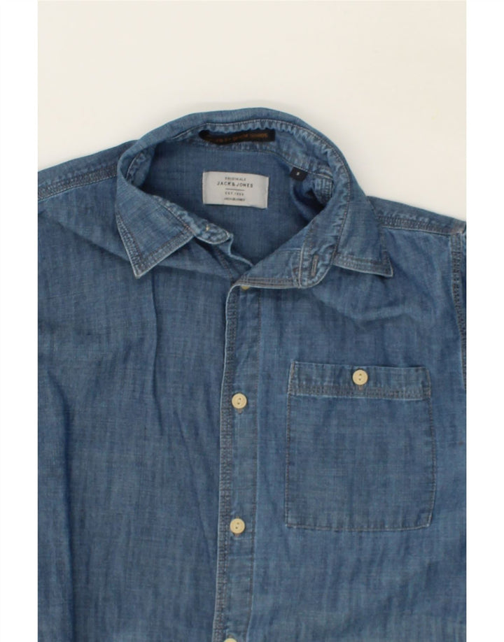 JACK & JONES Mens Denim Shirt Small Navy Blue Cotton Vintage Jack & Jones and Second-Hand Jack & Jones from Messina Hembry 