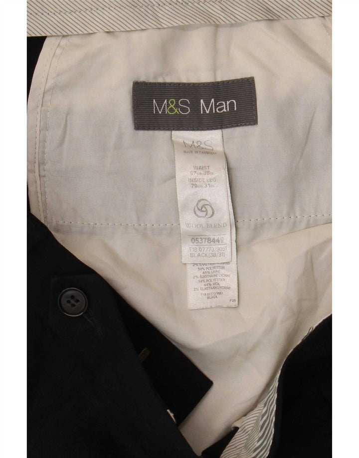Marks & Spencer Mens Straight Casual Trousers W38 L31 Black Polyester