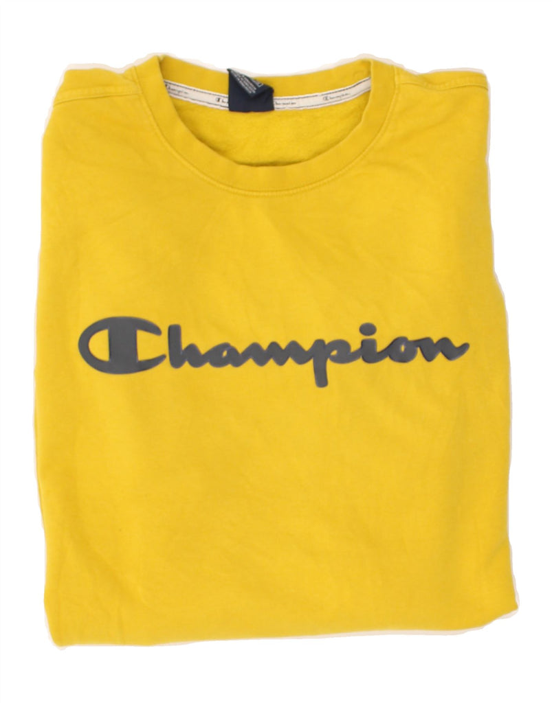 CHAMPION Mens Graphic Sweatshirt Jumper 2XL Yellow Cotton | Vintage Champion | Thrift | Second-Hand Champion | Used Clothing | Messina Hembry 