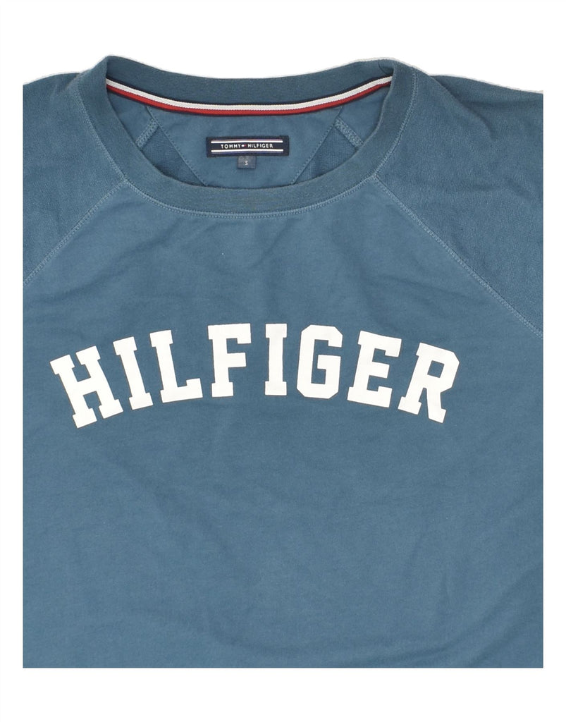 TOMMY HILFIGER Womens Graphic Sweatshirt Jumper UK 10 Small Blue Cotton | Vintage Tommy Hilfiger | Thrift | Second-Hand Tommy Hilfiger | Used Clothing | Messina Hembry 