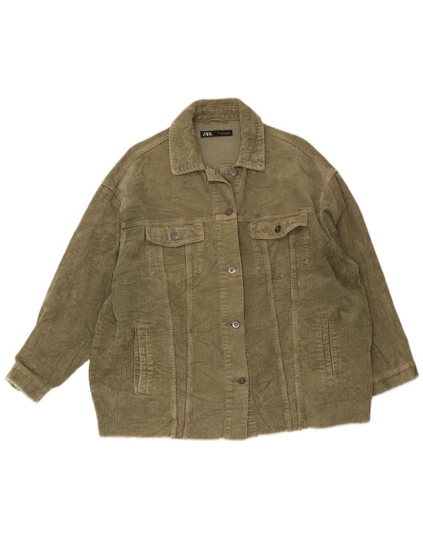 Zara Womens Oversized Corduroy Jacket UK 14 Medium Khaki Cotton