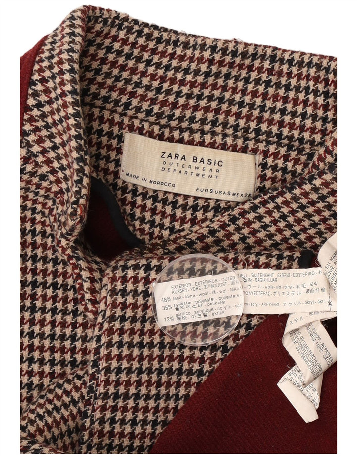 Zara Womens Oversized Double Breasted Coat UK 10 Small Burgundy Houndstooth