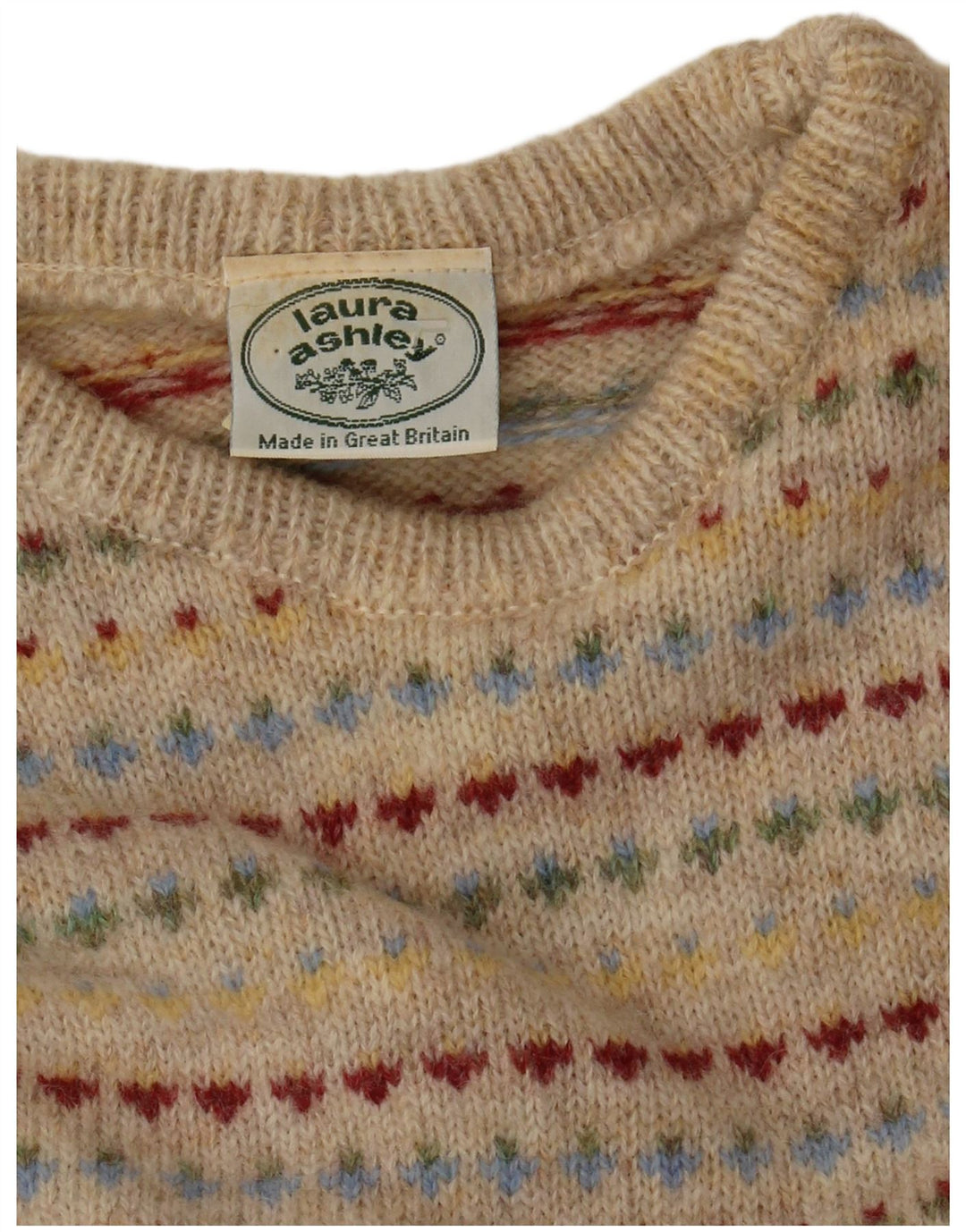 LAURA ASHLEY Womens Crew Neck Jumper Sweater UK 10 Small Beige Fair Isle