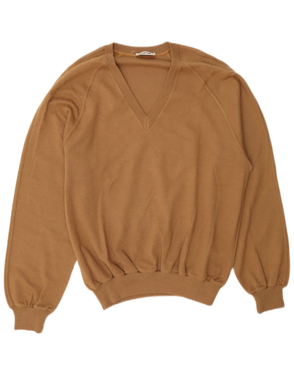 Cagi Mens V-Neck Jumper Sweater Medium Beige