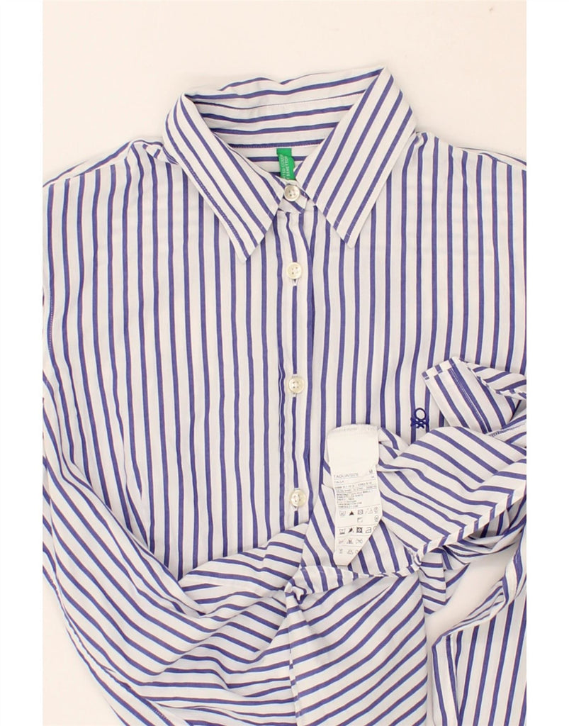 BENETTON Womens Shirt UK 14 Medium Blue Striped Cotton Vintage Benetton and Second-Hand Benetton from Messina Hembry 