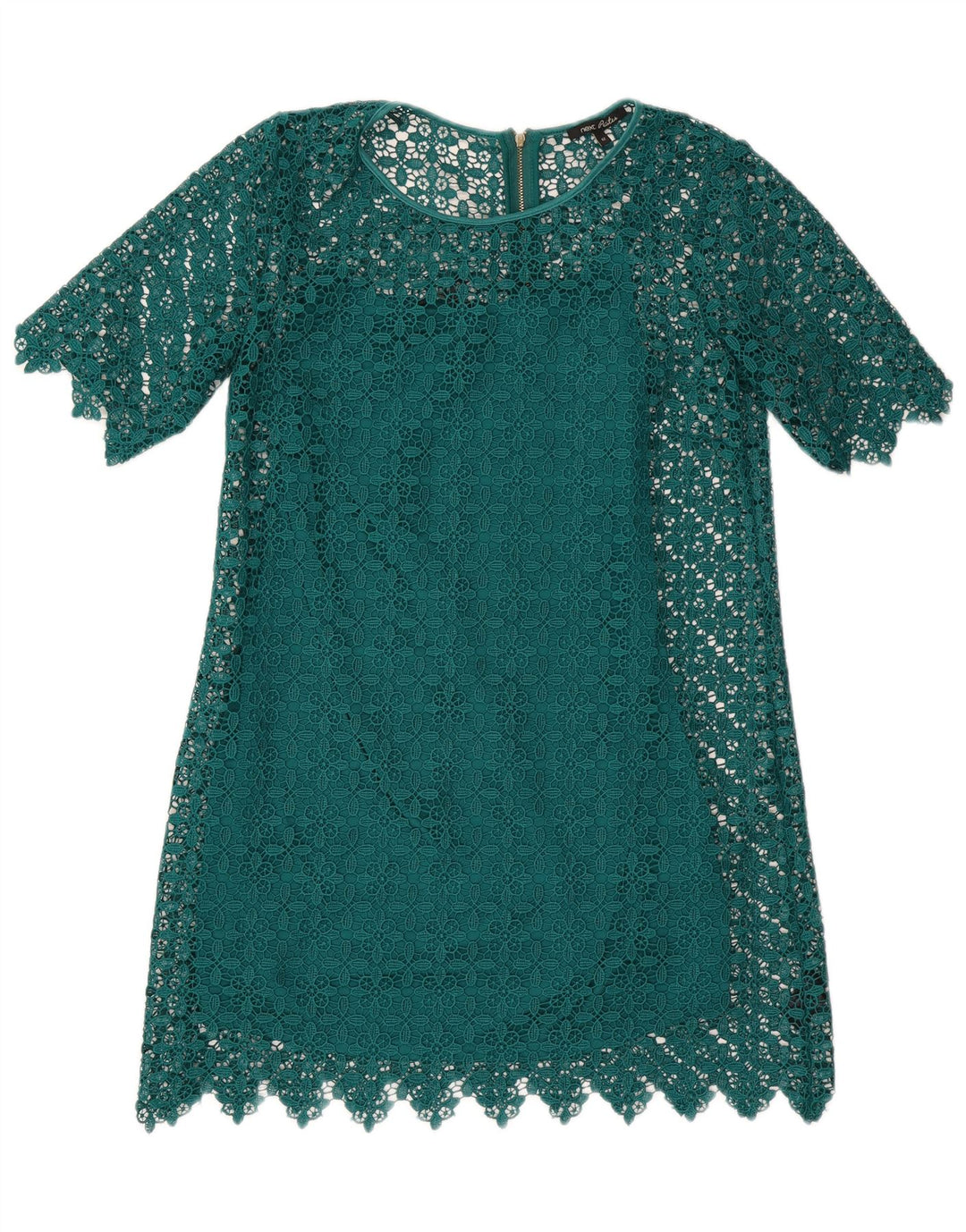Next Womens Petites Lace Shift Dress UK 12 Medium Green Geometric Polyester