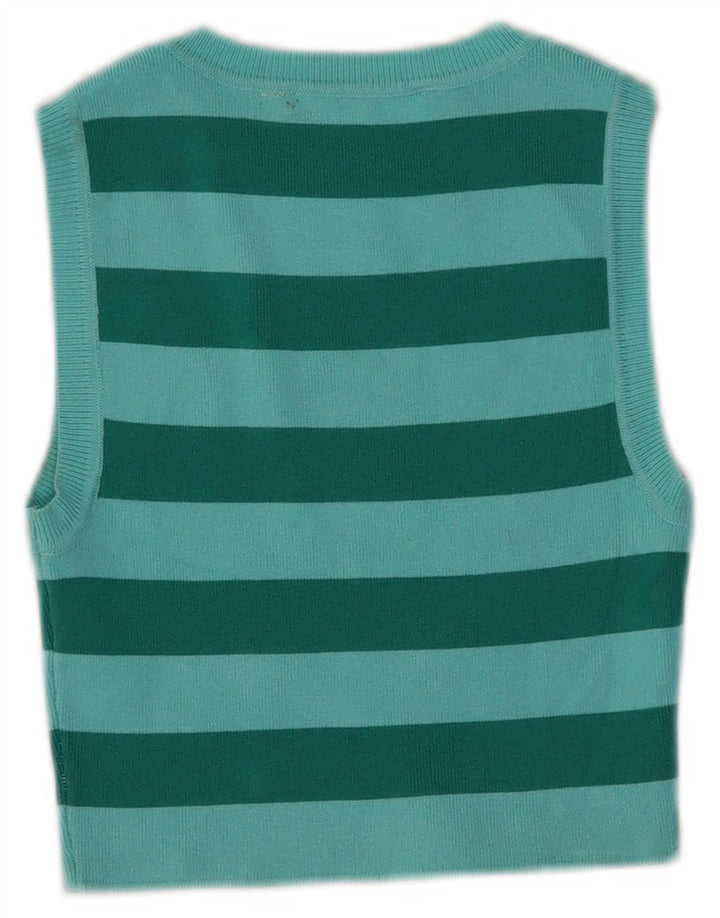 Zara Womens Crop Vest Top UK 8 Small Blue Striped Viscose