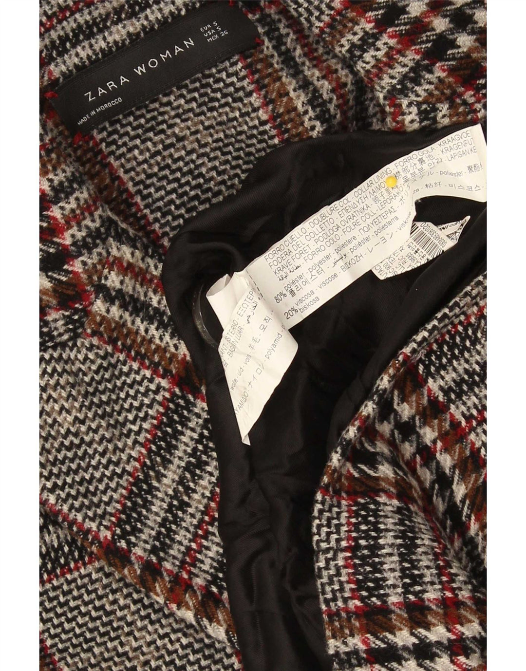 Zara Womens Oversized Overcoat UK 10 Small Grey Plaid Viscose