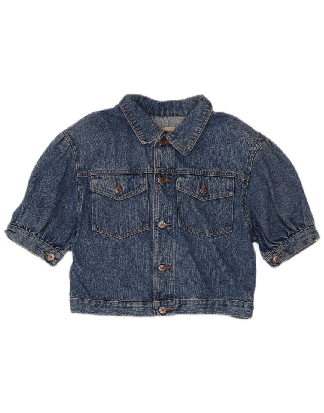 Fly Time Womens Crop Short Sleeve Denim Jacket IT 42 Medium Blue Cotton