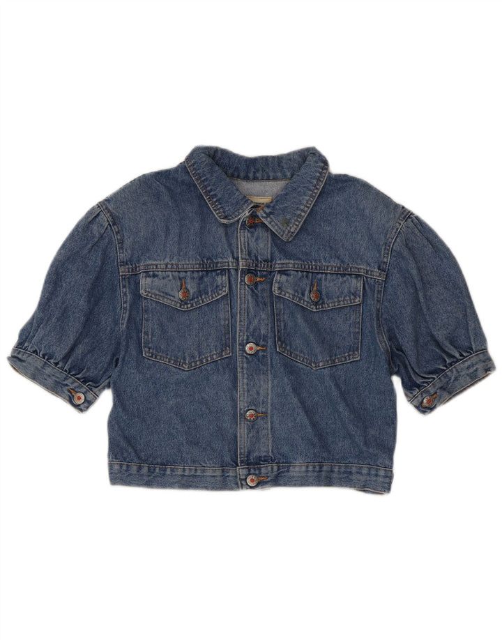 Fly Time Womens Crop Short Sleeve Denim Jacket IT 42 Medium Blue Cotton