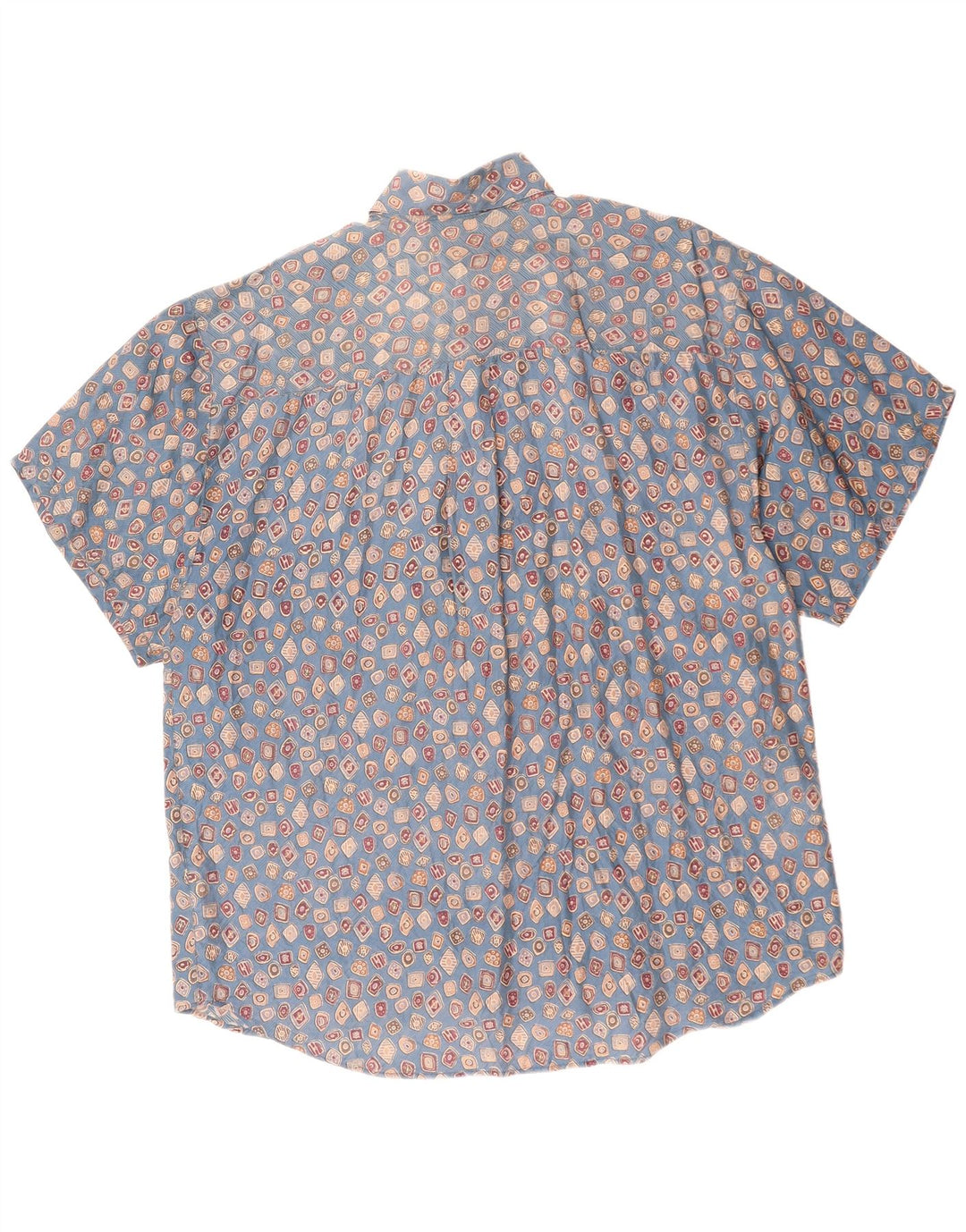 CARUSO Mens Short Sleeve Shirt Large Blue Geometric Silk