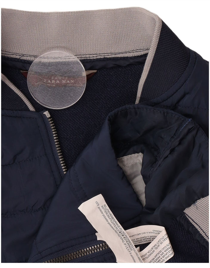 Zara Mens Padded Gilet UK 36 Small Navy Blue Polyester