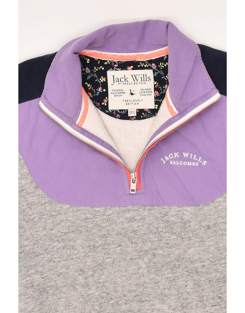 JACK WILLS Womens Zip Neck Sweatshirt Jumper UK 12 Medium Grey Colourblock | Vintage Jack Wills | Thrift | Second-Hand Jack Wills | Used Clothing | Messina Hembry 