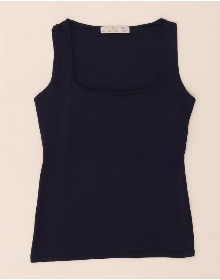 Zara Womens Vest Top UK 12 Medium Navy Blue