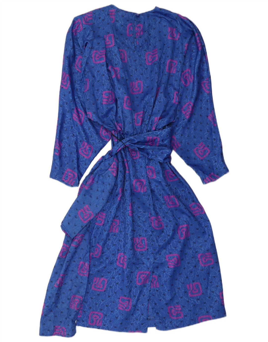 Vintage Womens Abstract Pattern Long Sleeve Maxi Dress UK 10 Small Blue