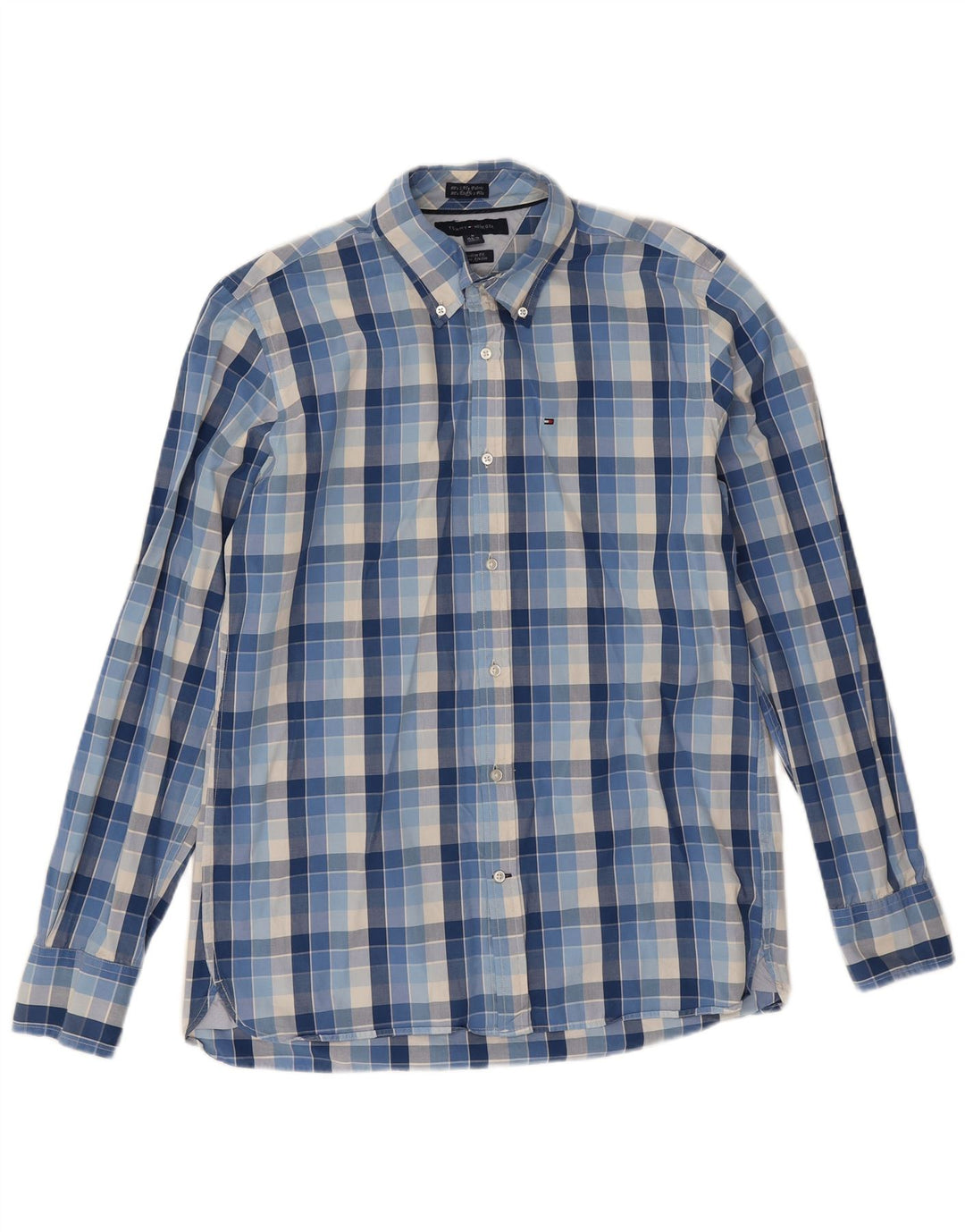 Tommy Hilfiger Mens Custom Fit Shirt Size 15 1/2 16 Medium Blue Check