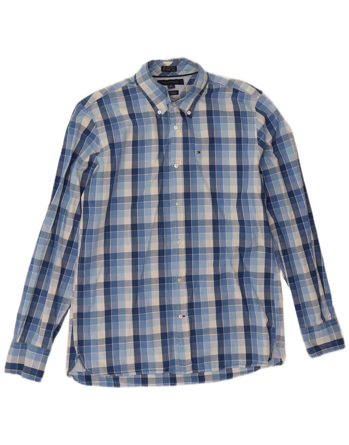 Tommy Hilfiger Mens Custom Fit Shirt Size 15 1/2 16 Medium Blue Check