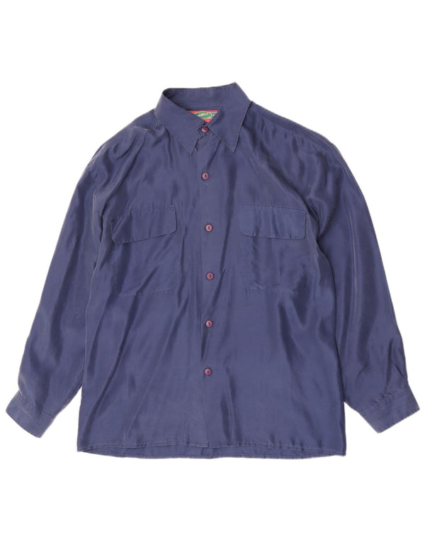 Vintage Mens Shirt Medium Navy Blue Silk