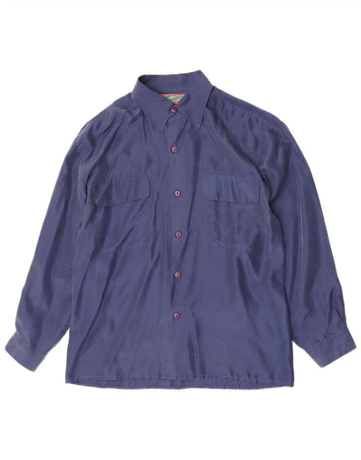 Vintage Mens Shirt Medium Navy Blue Silk