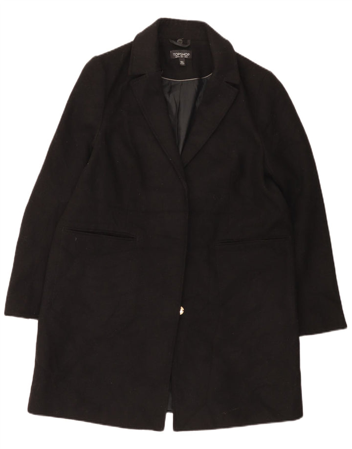 Topshop Womens Overcoat UK 12 Medium Black Polyester