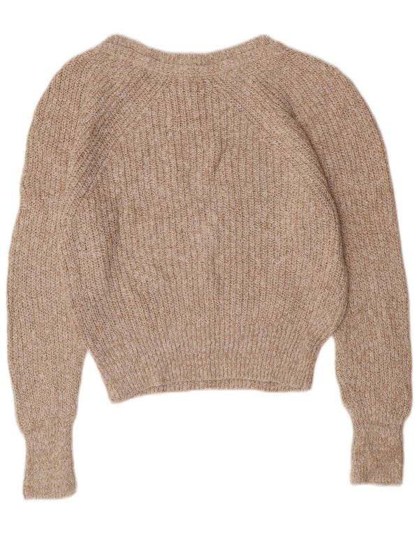 PEPE Jeans Womens Crop Crew Neck Jumper Sweater UK 10 Small Beige Cotton