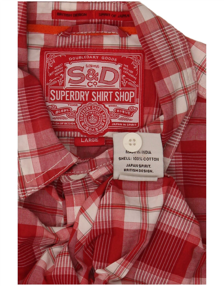 SUPERDRY Mens Short Sleeve Shirt Large Red Check Cotton