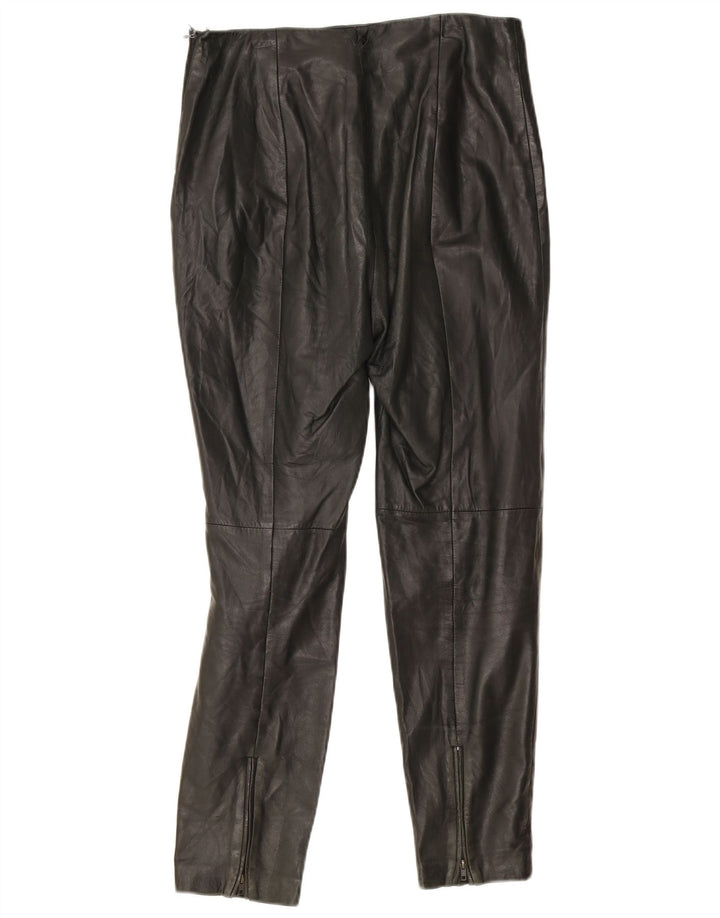 Mango Womens Slim Leather Trousers EU 36 Small W24 L27 Black Leather
