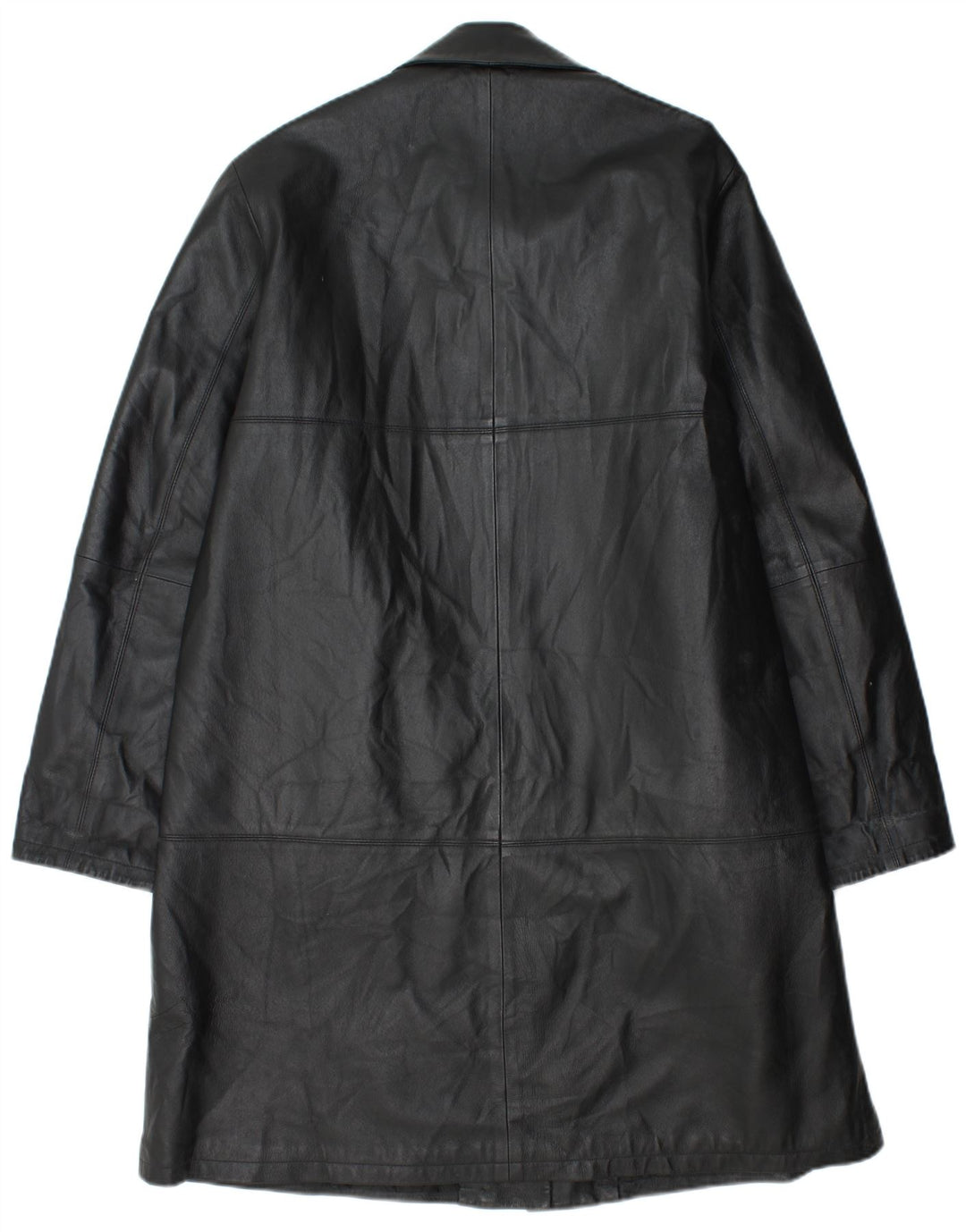 Vintage Womens Leather Coat IT 48 XL Black Leather