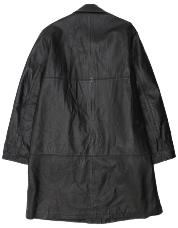 Vintage Womens Leather Coat IT 48 XL Black Leather