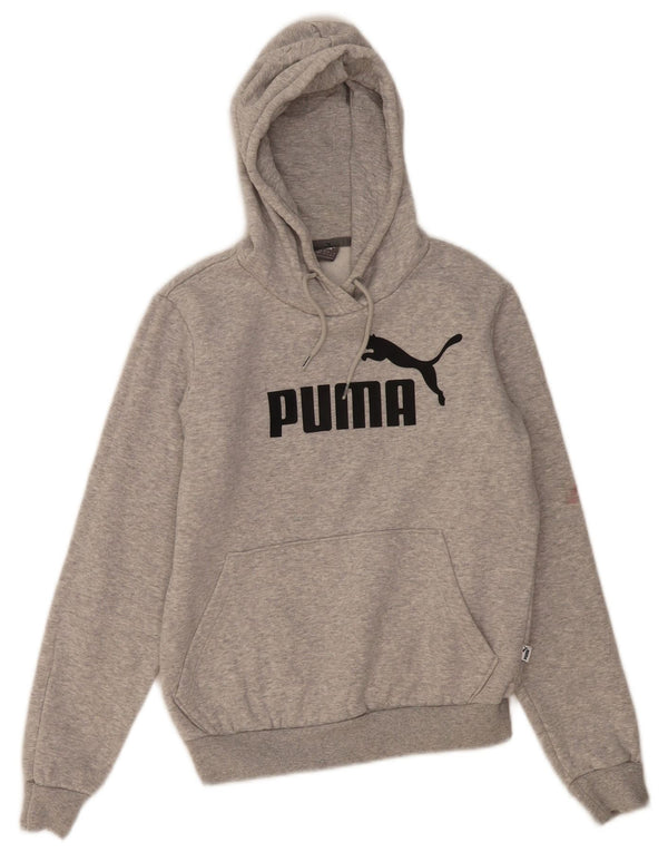 Puma Womens Graphic Crop Hoodie Jumper UK 10 Small  Grey Flecked Cotton