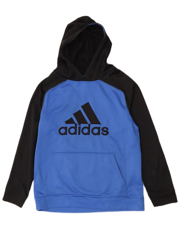 Adidas Boys Graphic Hoodie Jumper 13-14 Years XL Blue Colourblock Polyester