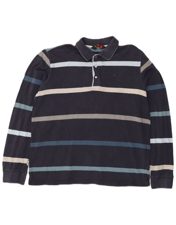 Kappa Mens Long Sleeve Polo Shirt 2XL Navy Blue Striped Cotton