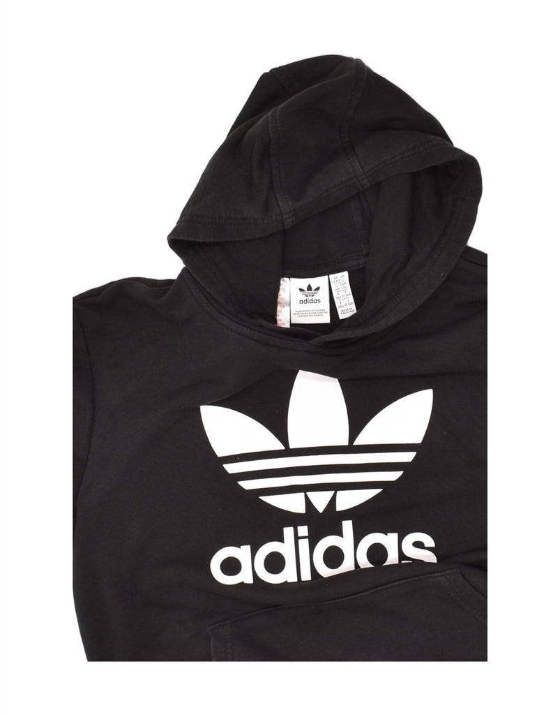 ADIDAS Boys Graphic Hoodie Jumper 13-14 Years Black Cotton | Vintage Adidas | Thrift | Second-Hand Adidas | Used Clothing | Messina Hembry 