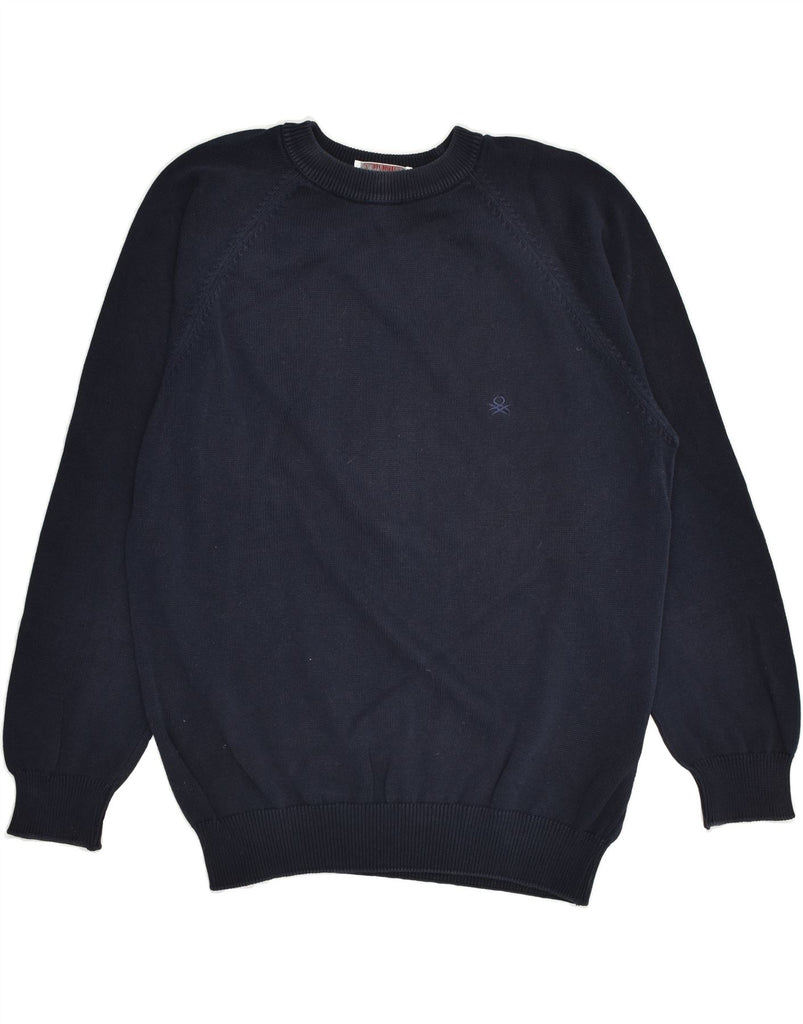 BENETTON Mens Crew Neck Jumper Sweater Medium Navy Blue Cotton | Vintage Benetton | Thrift | Second-Hand Benetton | Used Clothing | Messina Hembry 