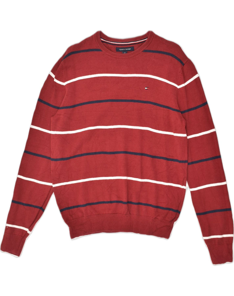 TOMMY HILFIGER Mens Crew Neck Jumper Sweater Small Red Striped Cotton | Vintage Tommy Hilfiger | Thrift | Second-Hand Tommy Hilfiger | Used Clothing | Messina Hembry 