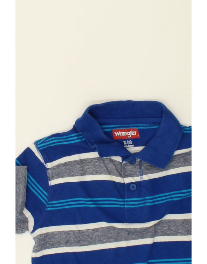 WRANGLER Boys Polo Shirt 7-8 Years Medium Blue Striped Cotton Vintage Wrangler and Second-Hand Wrangler from Messina Hembry 
