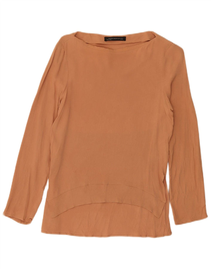 Zara Womens Top Long Sleeve UK 12 Medium Brown Viscose