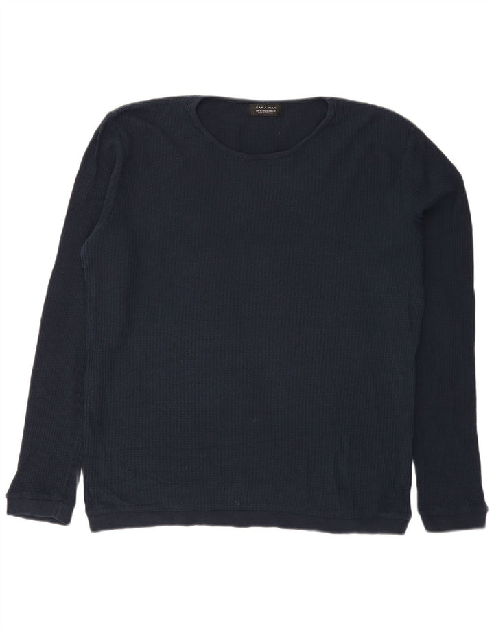 Zara Mens Boat Neck Jumper Sweater Medium Navy Blue