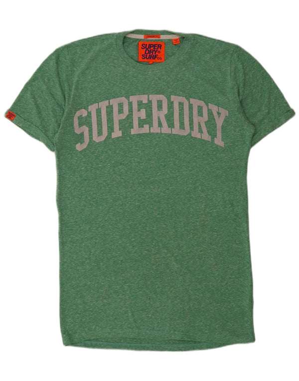 Superdry Mens Graphic T-Shirt Top Small Green Flecked Cotton