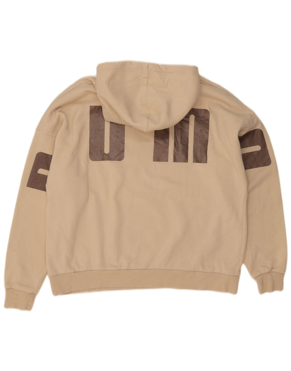 Puma Womens Graphic Oversized Hoodie Jumper UK 16 Large Beige