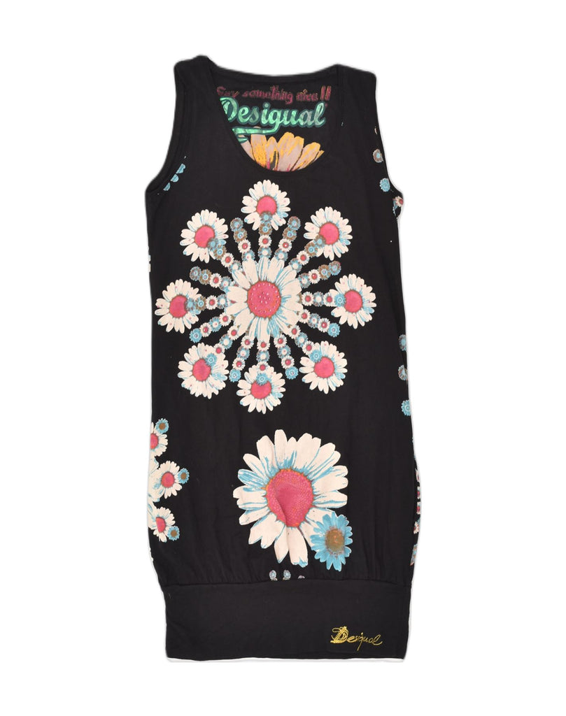 DESIGUAL Womens Graphic Basic Dress UK 12 Medium Black Floral Cotton | Vintage Desigual | Thrift | Second-Hand Desigual | Used Clothing | Messina Hembry 