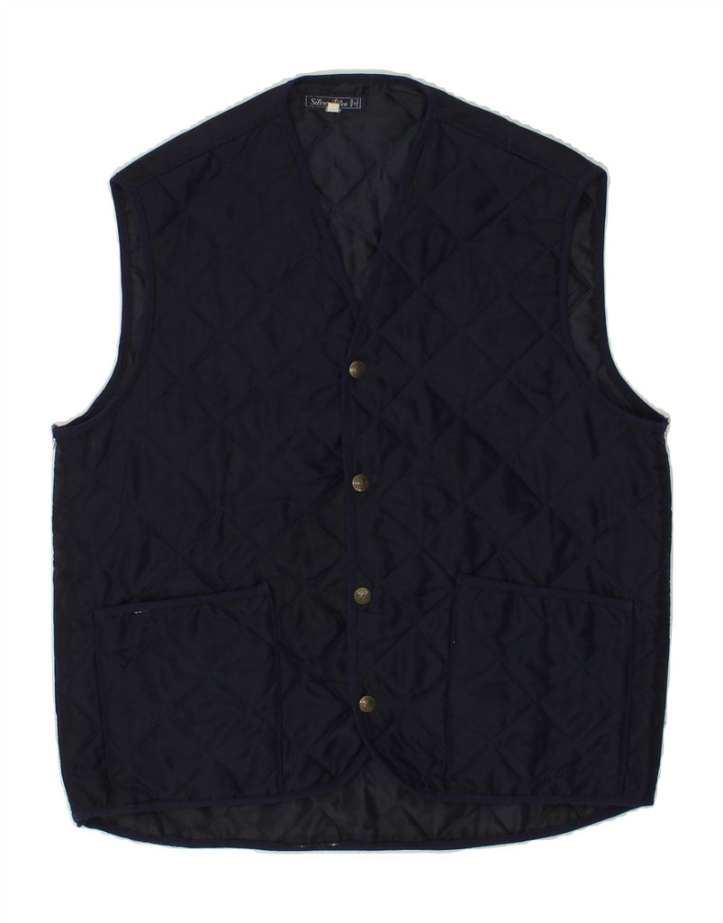 VINTAGE Mens Quilted Gilet UK 38 Medium Navy Blue Polyester Vintage Vintage and Second-Hand Vintage from Messina Hembry 